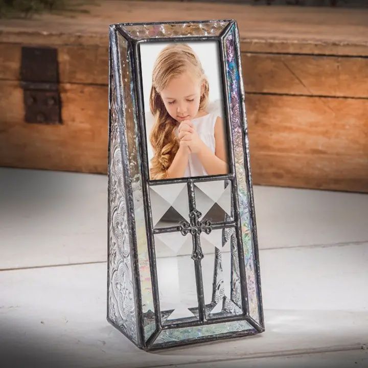 Glass Frame Iridescent Cross Accent