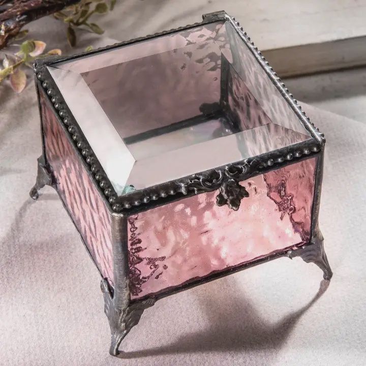 Pink Glass Jewelry Keepsake Trinket Box