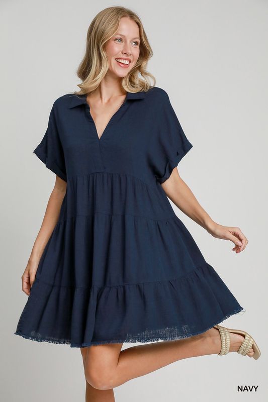 Linen Folded Tiered Dress