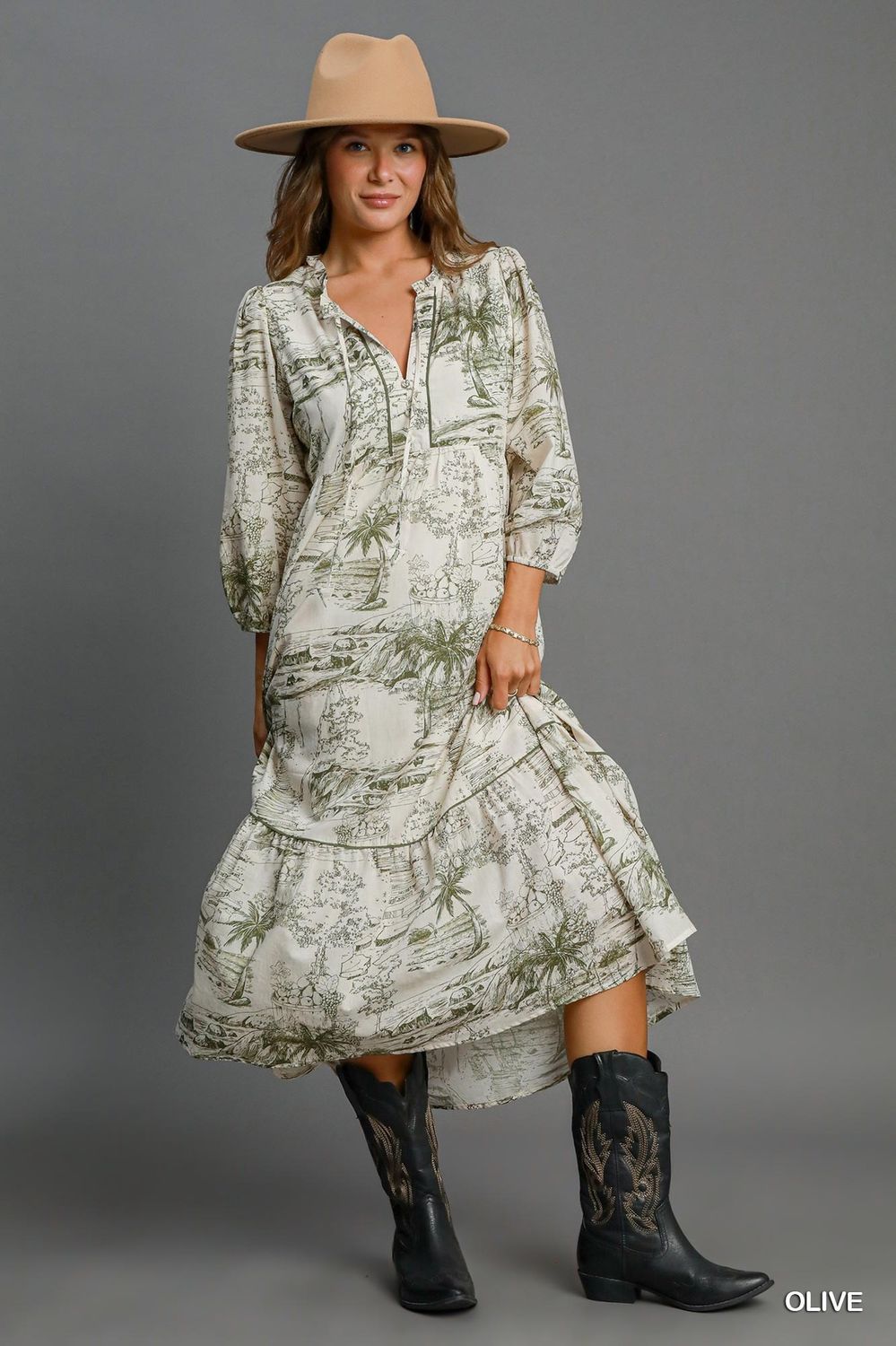 Landscape Print Midi Dress