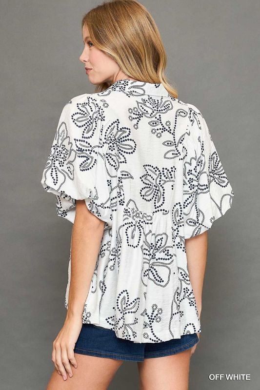 Floral Print with V Neck Top