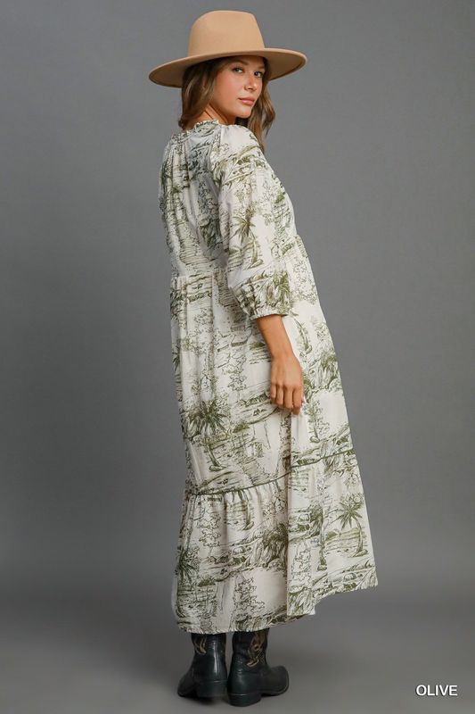 Landscape Print Midi Dress