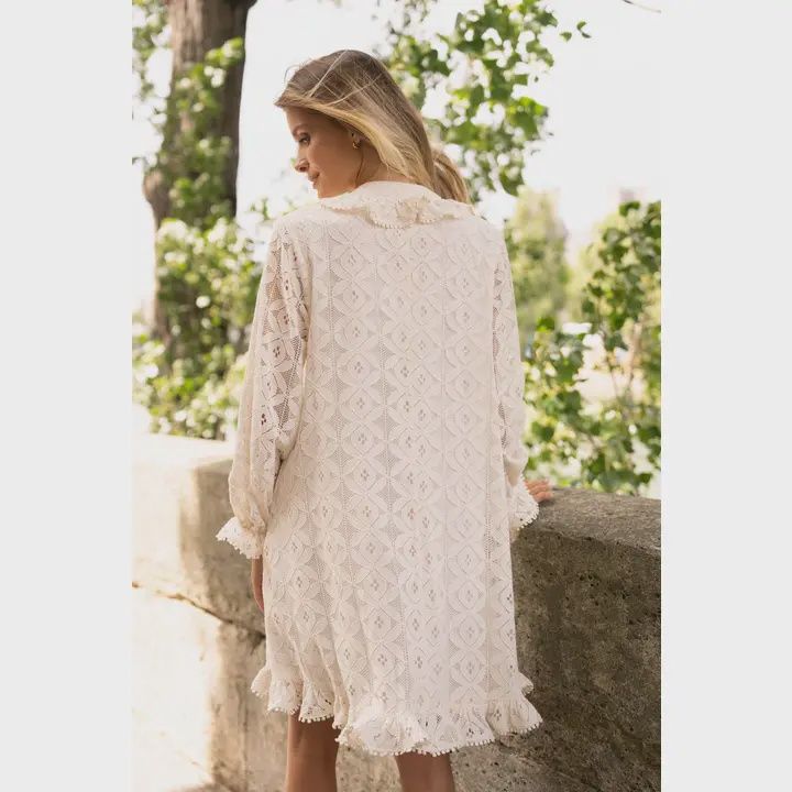 Lace Dress with Ruffled Collar