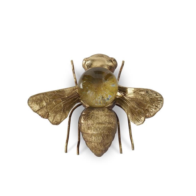 Gold Metal Bee w/Glass Globe 4.75 Inch