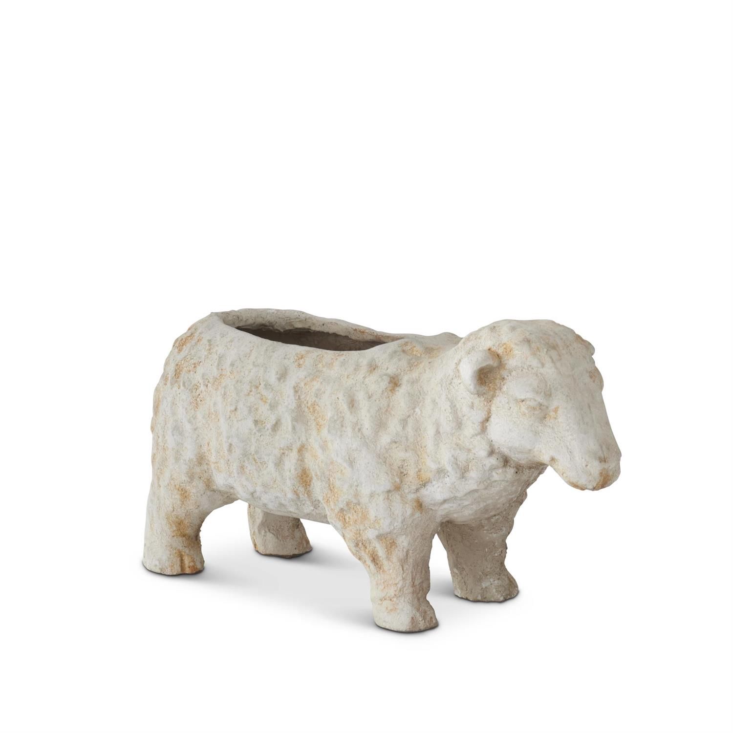 Cream &amp; Rust Weathered Sheep Container 19.25 Inch