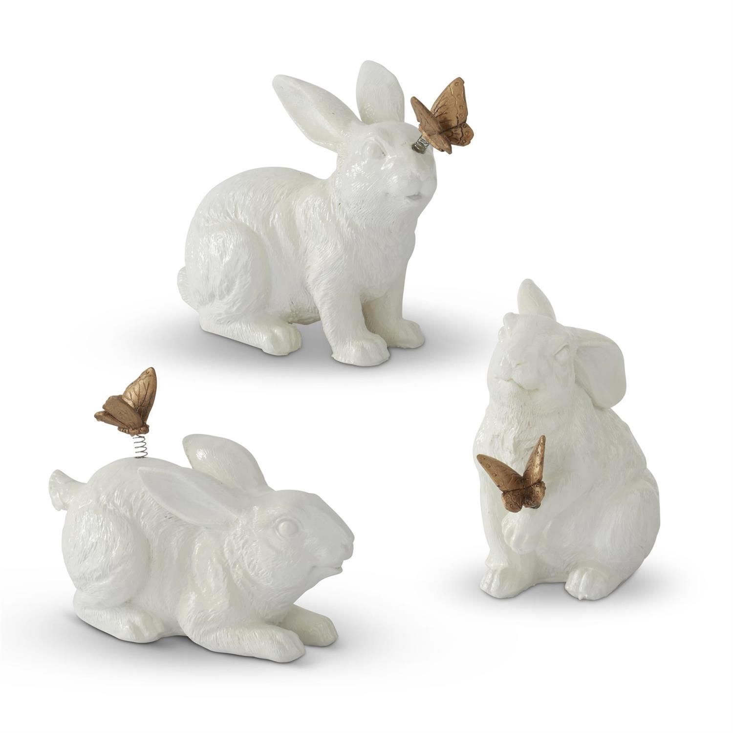 Assorted 4.5 Inch Glossy White Resin Garden Rabbit