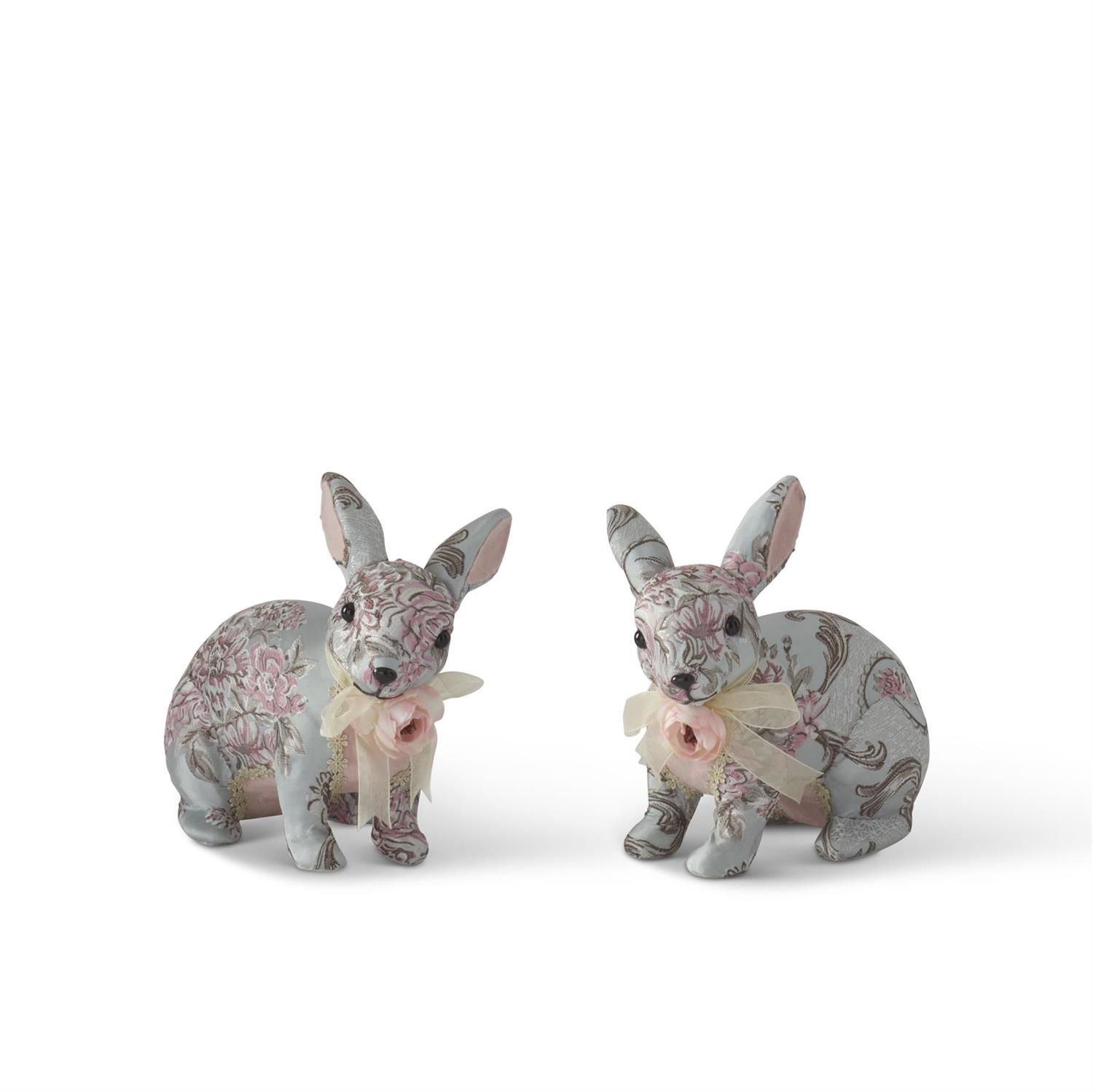 Set of 2 Blue Floral Patterned Easter Bunnies