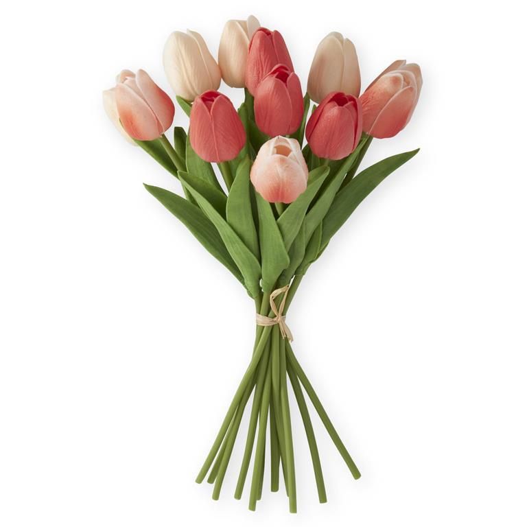 Coral &amp; Peach Real Touch Mini Tulip Bundle 13 "