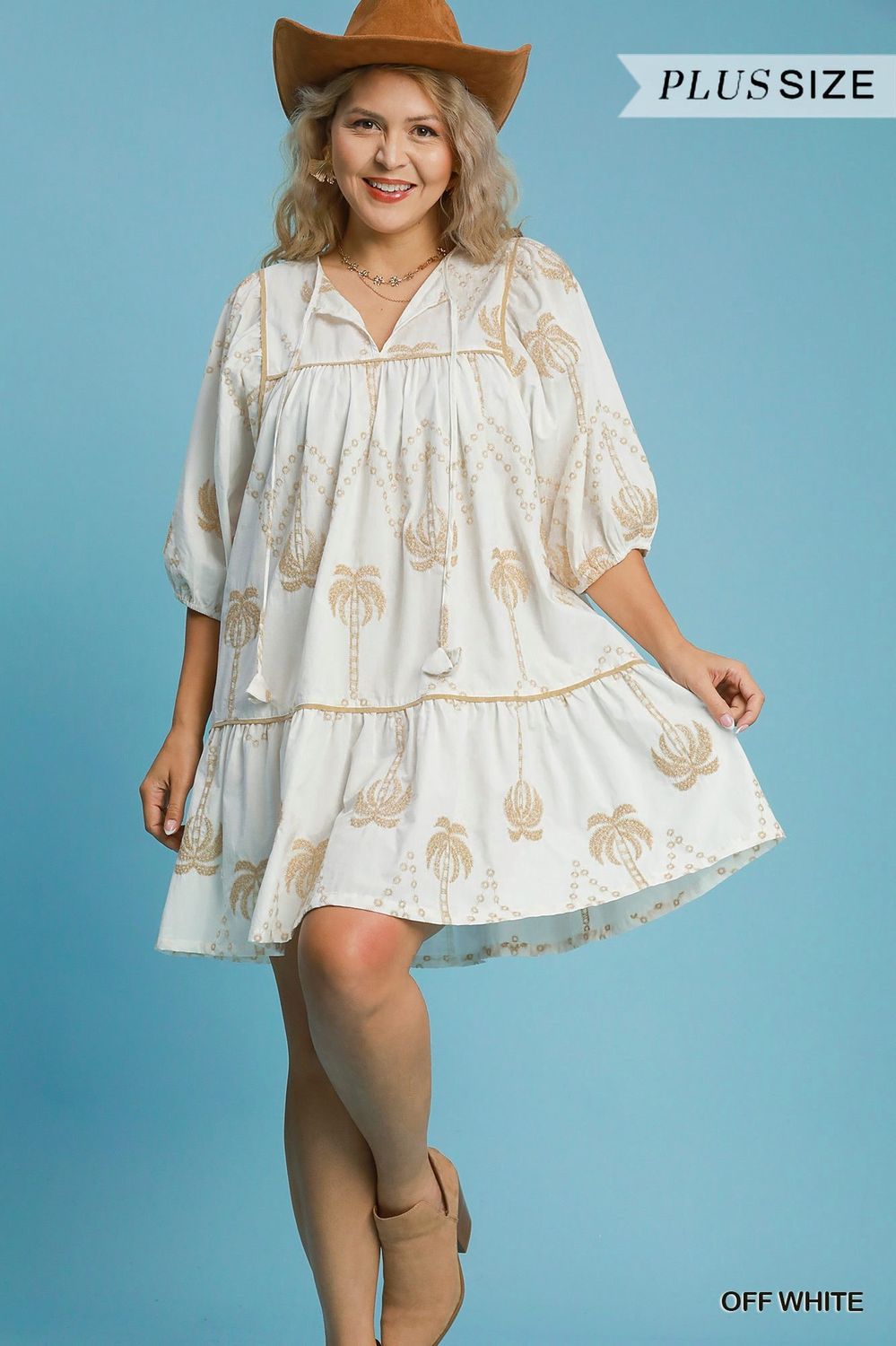 Boho Embroidered Babydoll Dress Plus