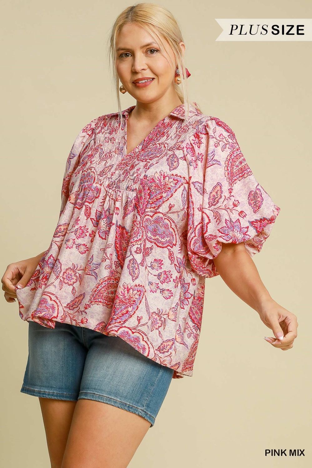 Paisley Print V Neck Top Plus