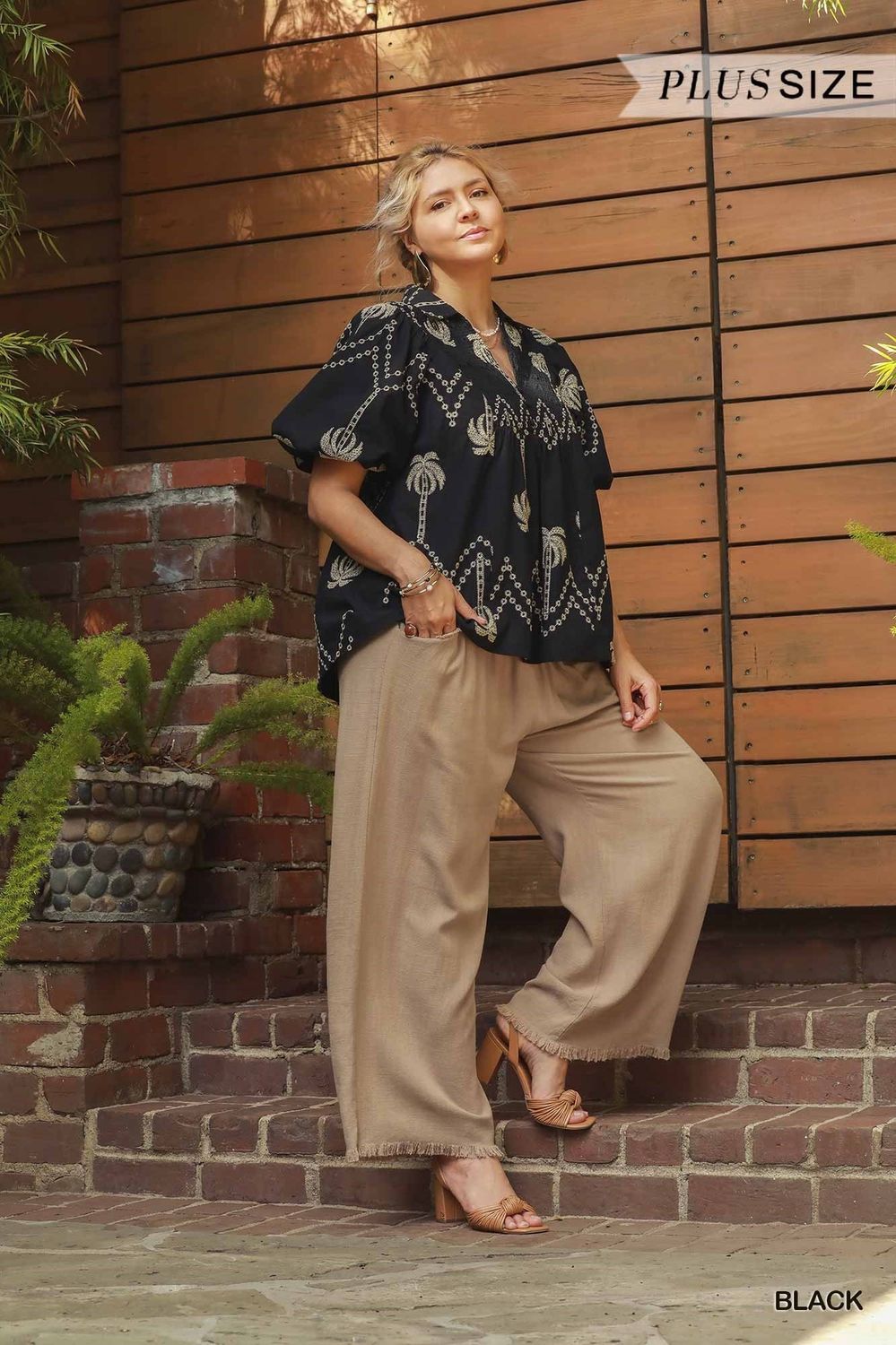 Bobo Chic Black Embroidered Blouse Plus