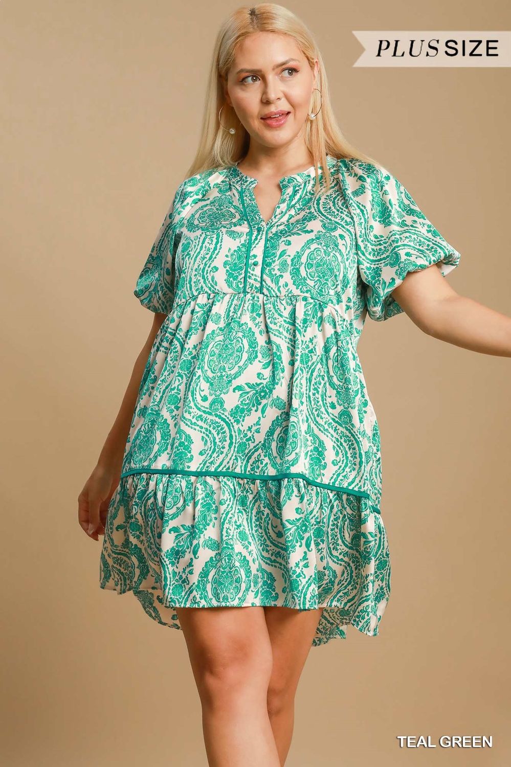 Boho Paisley Tiered Mini Dress Plus