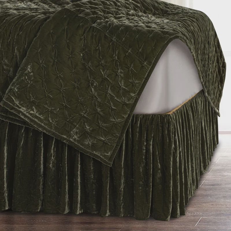 HE Stella Faux Silk Velvet Bed Skirt King Fern Green