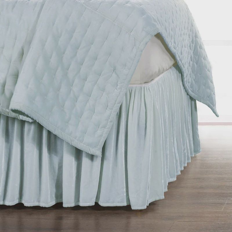 HE Stella Faux Silk Velvet Bed Skirt King Icy Blue