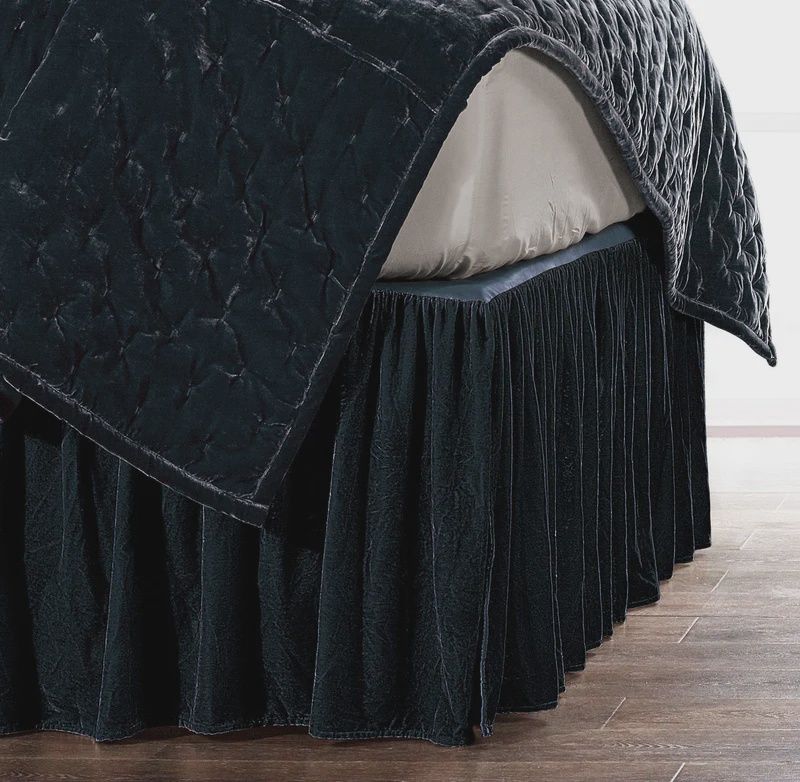 HE Stella Faux Silk Velvet Bed Skirt King Midnight Blue