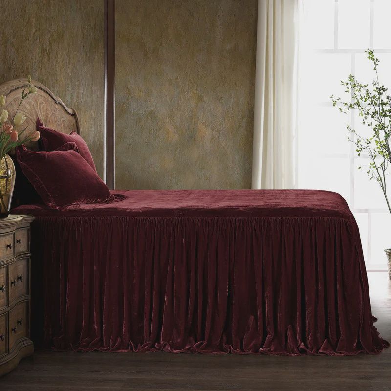 HE Stella Faux Silk Velvet Bedspread Set K Garnet Red