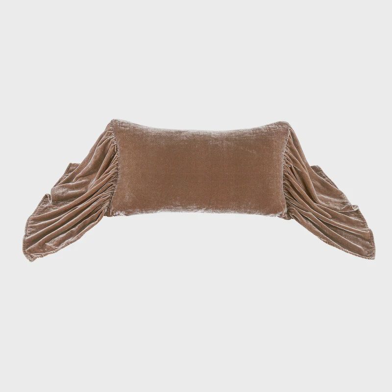 HE Stella Faux Silk Velvet Long Ruffle Pillow Dusty Rose