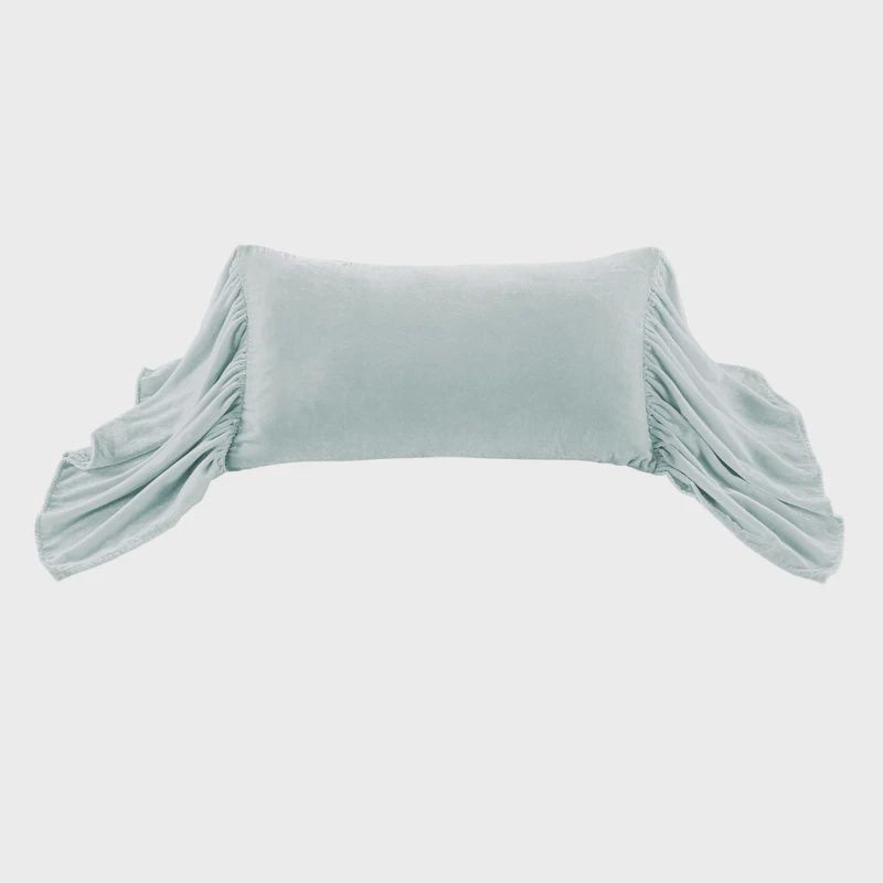 HE Stella Faux Silk Velvet Long Ruffle Pillow Icy Blue