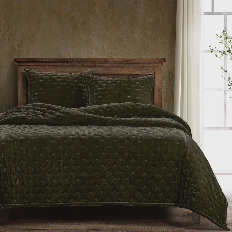 HE Stella Faux Velvet Quilt Set Fern Green King