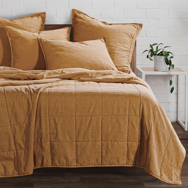 HE Stonewash Cotton Canvas Terracotta Coverlet Set Queen