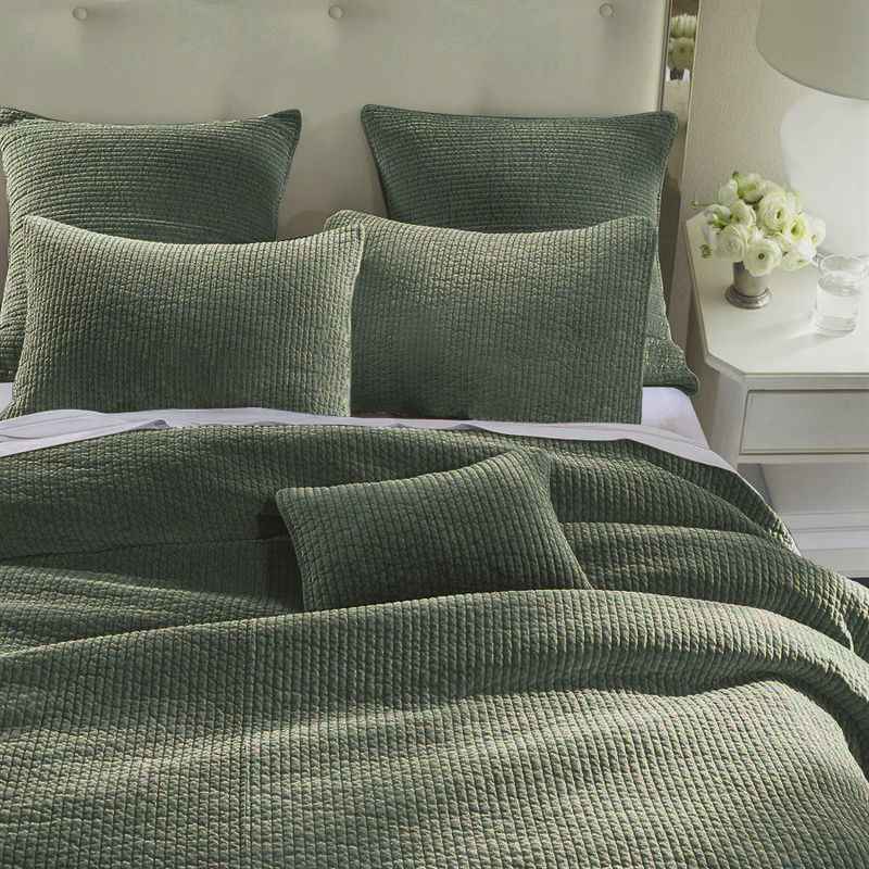 HE Stonewash Cotton Velvet Quilt Set QN Fern Green