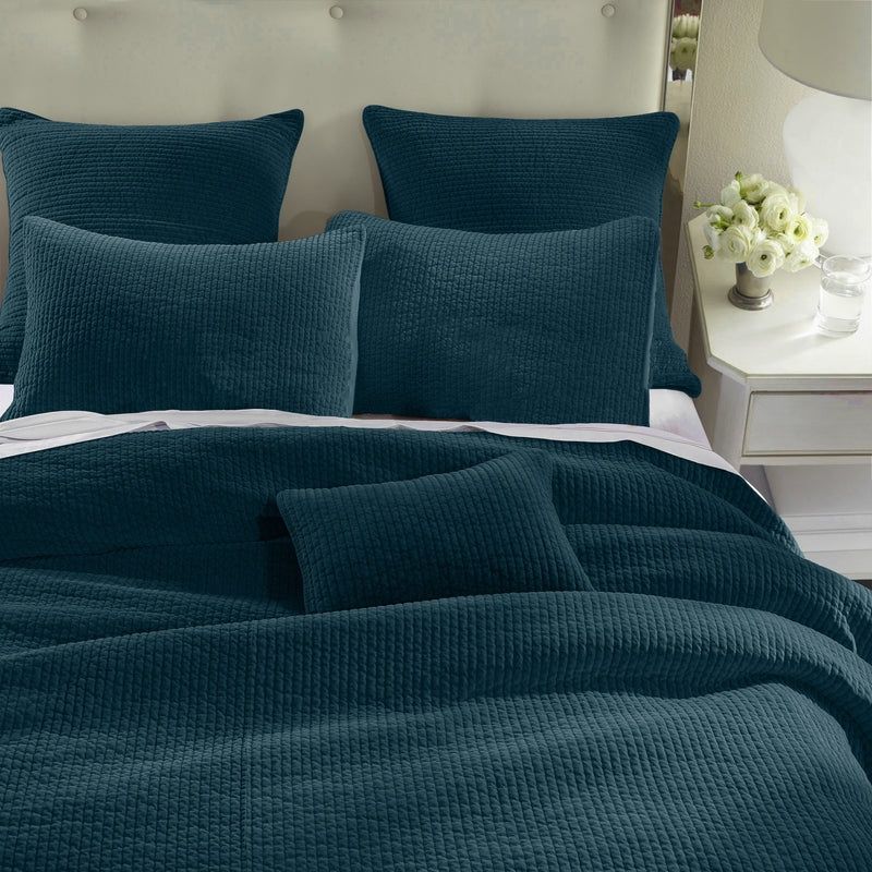 HE Stonewashed Cotton Velvet Quilt Set KING Deep Blue