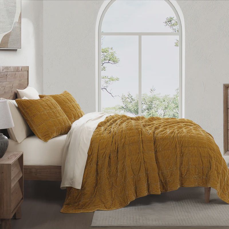 Stella Faux Silk Box Double Stitch Quilt Set KING