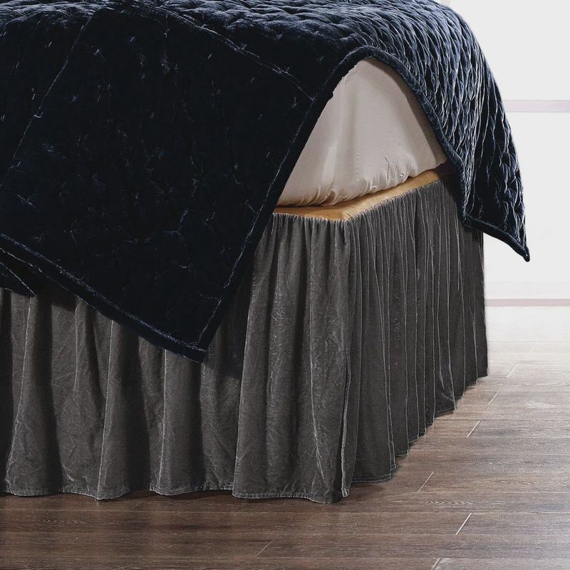 Stella Faux Silk Velvet Bed Skirt Queen Slate