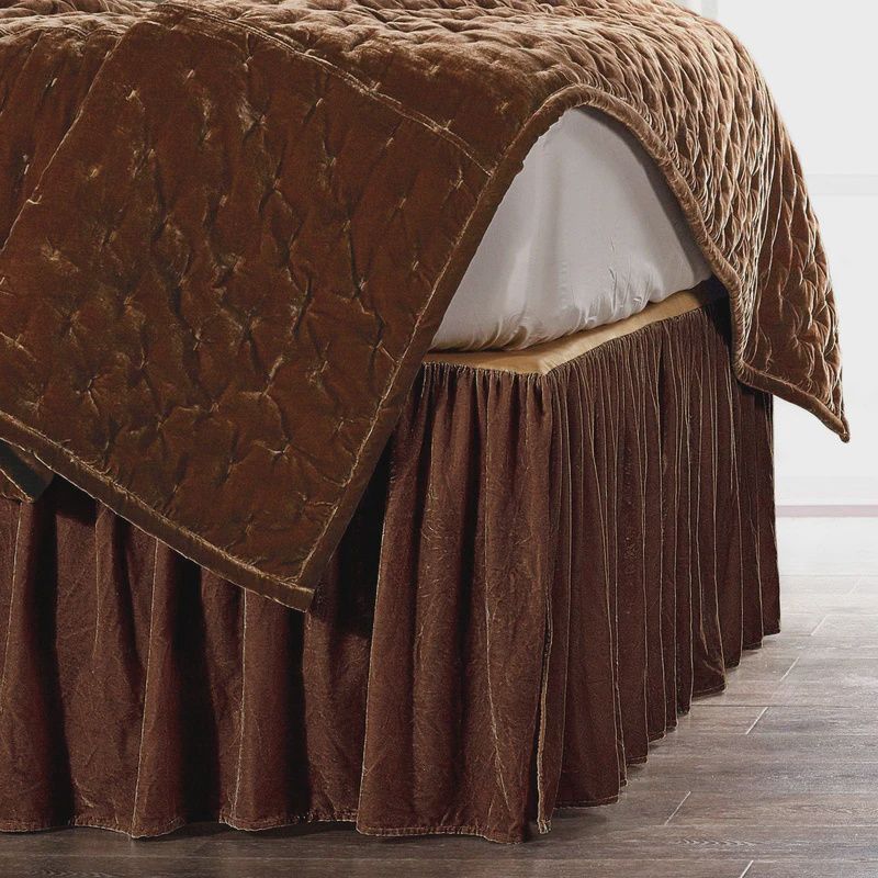 Stella Faux Silk Velvet Bed Skirt King Copper Brown