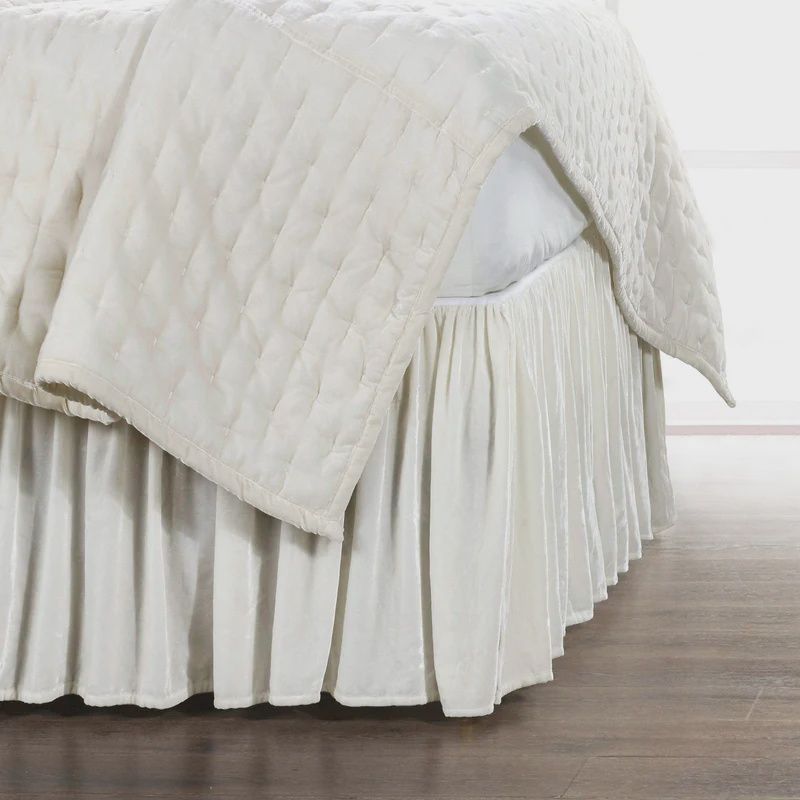 Stella Faux Silk Velvet Bed Skirt King Stone