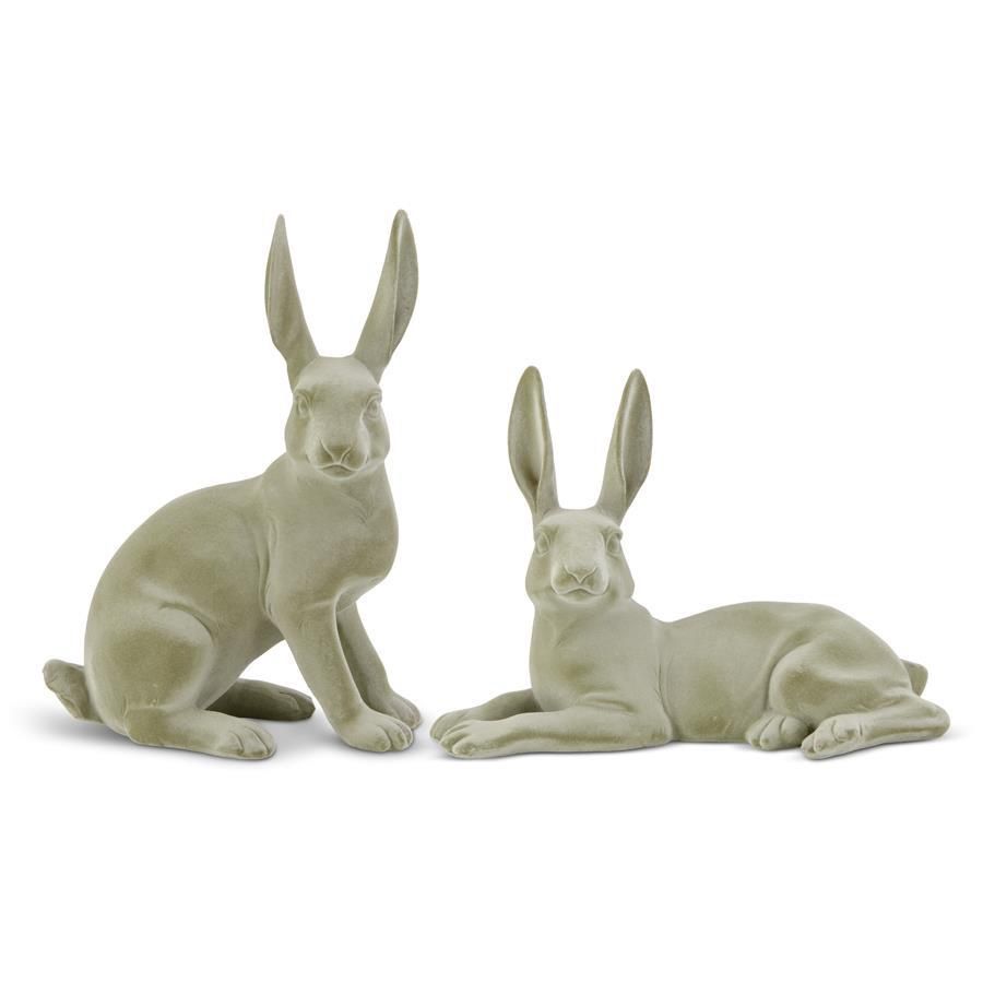 KK Set of 2 Green Velvet Resin Bunnies