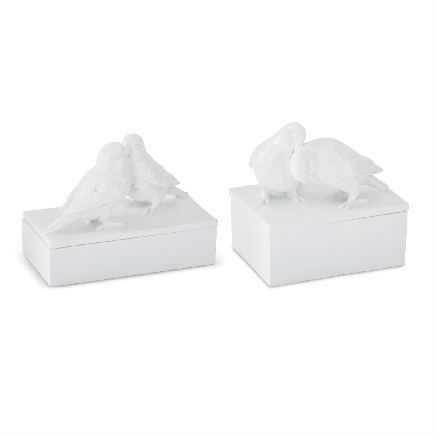 Kk White Glossy Love Birds Kissing Trinket Box