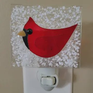 Cardinal Night Light - Red Fused Glass
