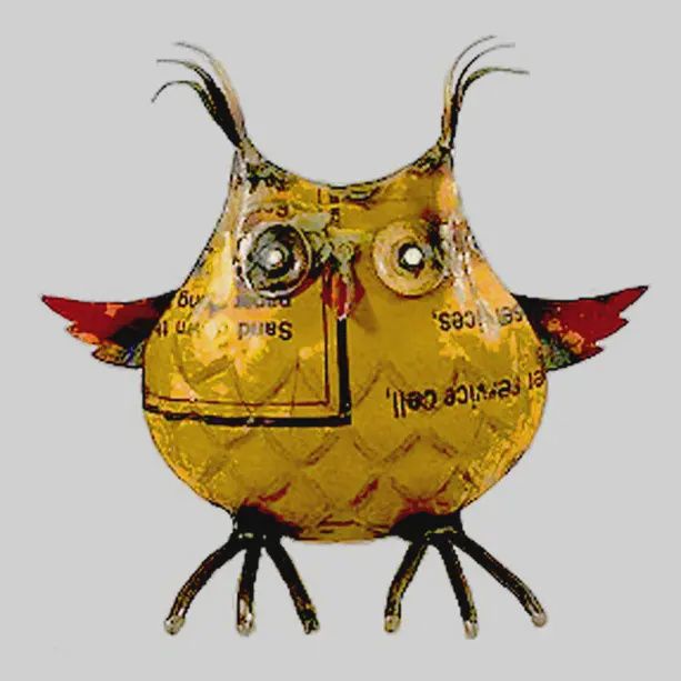 Owl Yellow Recycled Metal Animal
