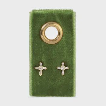 Baguette Cross Studs On Velvet Gift Tag