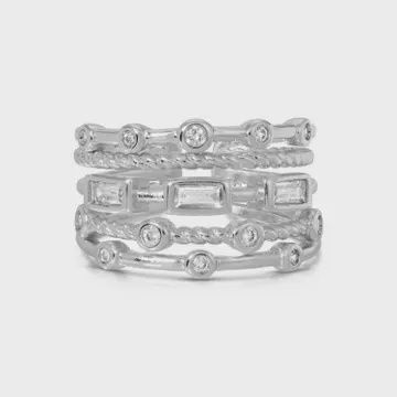 SI Ring 5 layer multi cz Layered Statement Silver RECT