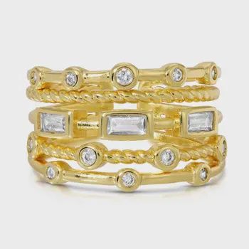 SI Ring 5 layer multi cz Layered Statement Gold