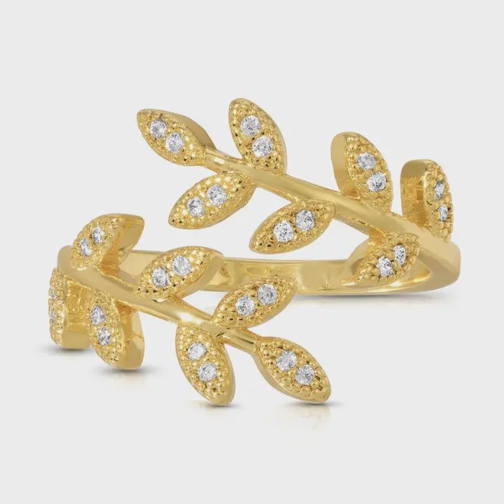 SI Adj Pave Leaf Ring Gold