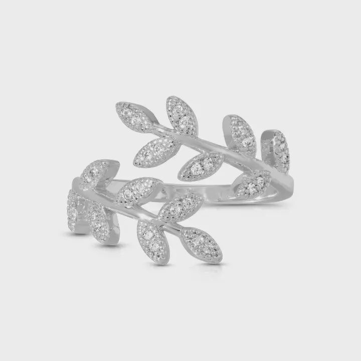 SI Adj Pave Leaf Ring Silver