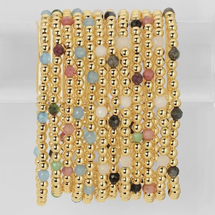 SI Bracelet Assorted Stretch stone on 5bead pattern Gold