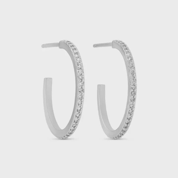 SI Earring Large delicate pave hoops Silver