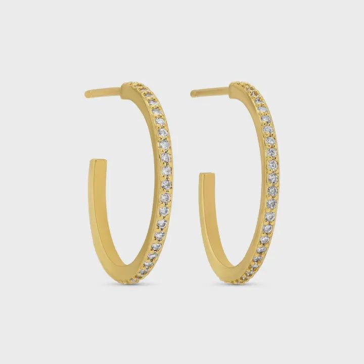 SI Earring Medium delicate pave hoops Gold