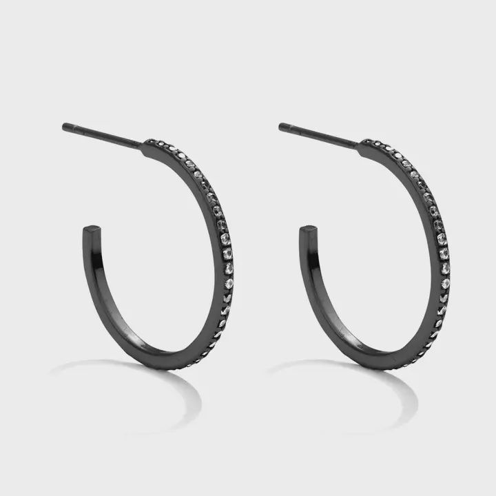 SI Earring Medium delicate pave hoops gunmetal