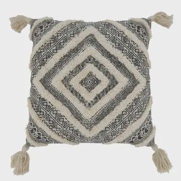 Saro Tufted Diamond Block Down Pillow Black 20"