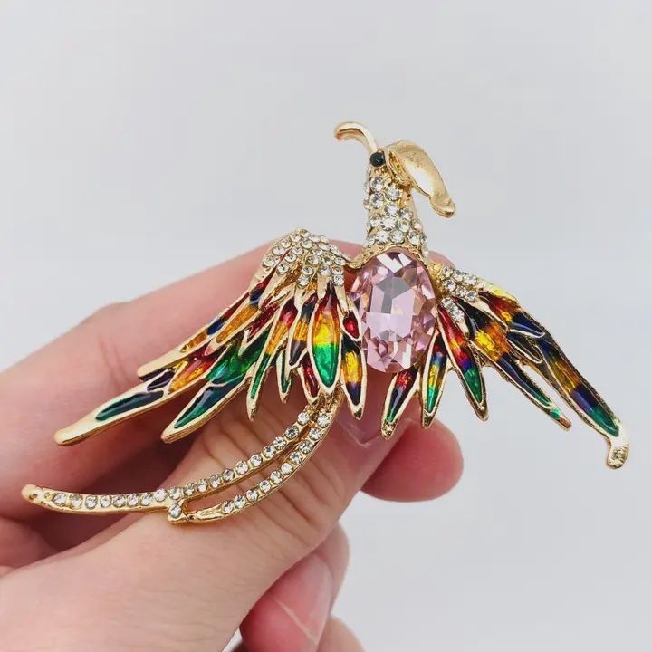 Classical Colored Rhinestone Bird Brooch