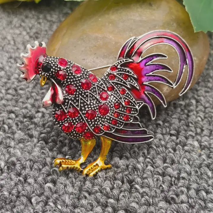 Colored Rhinestone Enamel Rooster Brooch