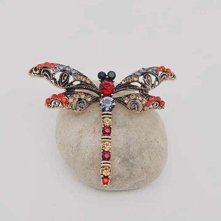 Colorful Rhinestone Dragonfly Brooch