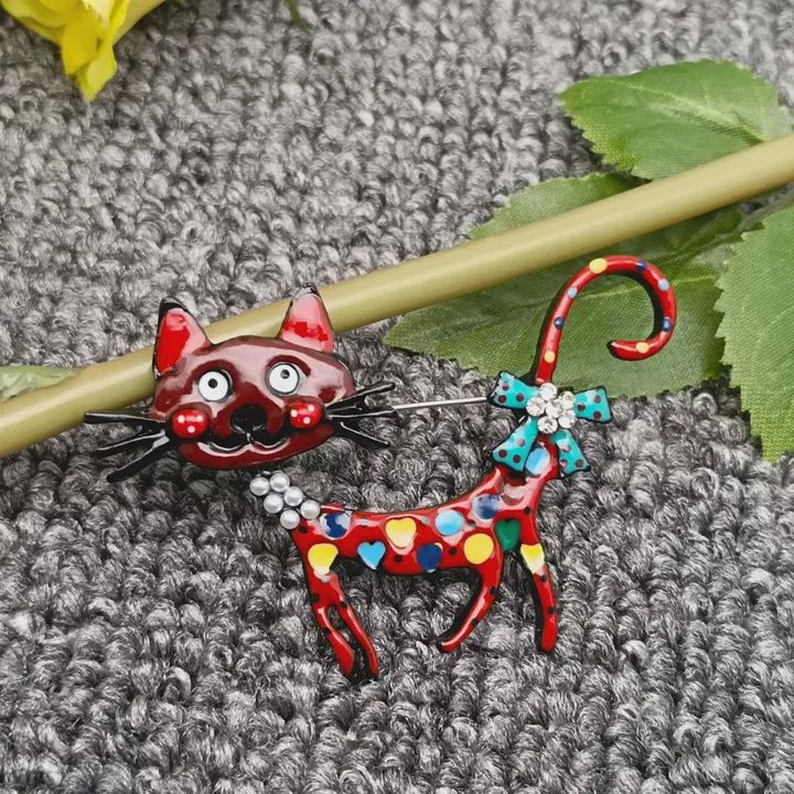 Enamel Funny Bow Cat Brooch