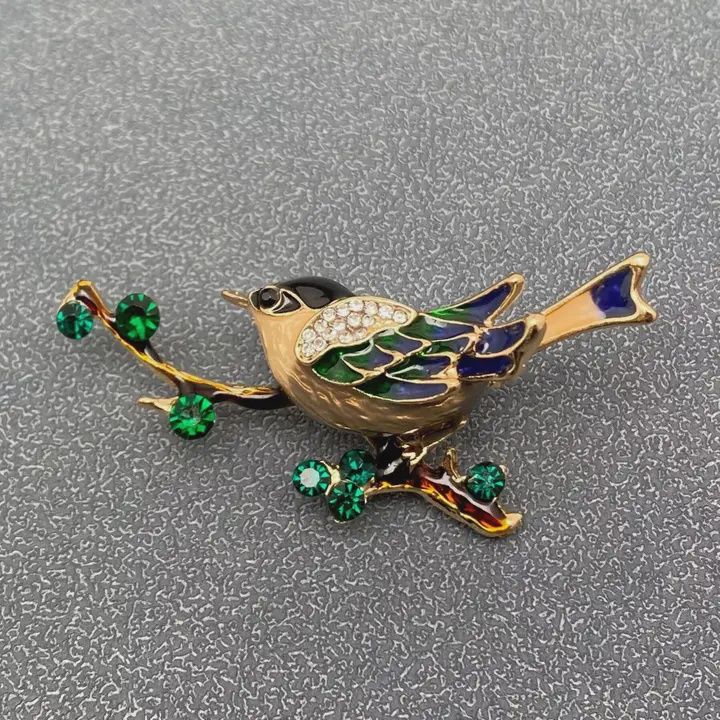 Magpie Standing On A Branch Enamel Brooch