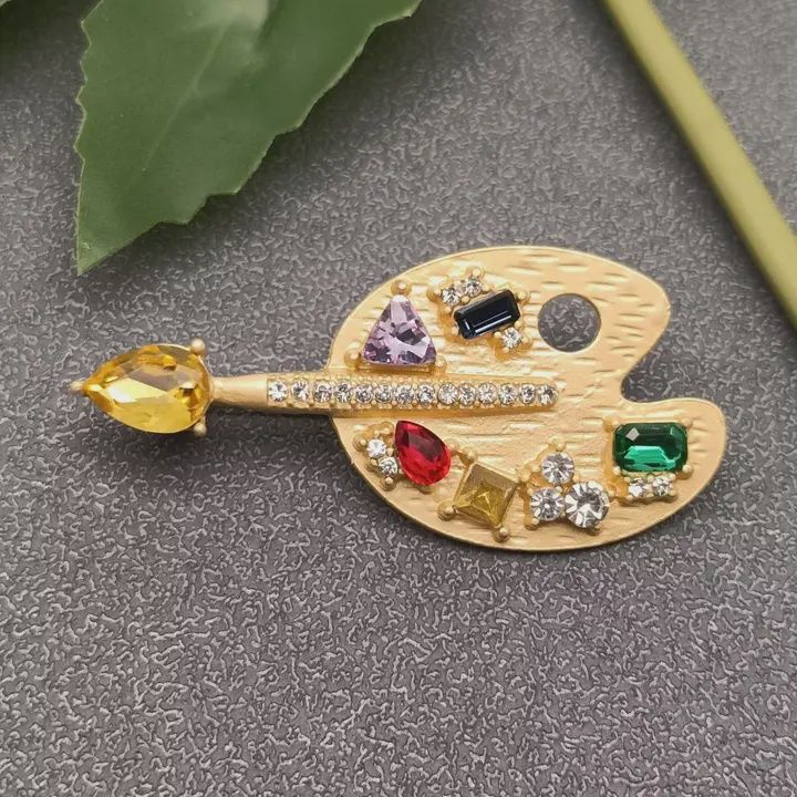 Inlaid Glass &amp; Rhinestone Palette Brooch